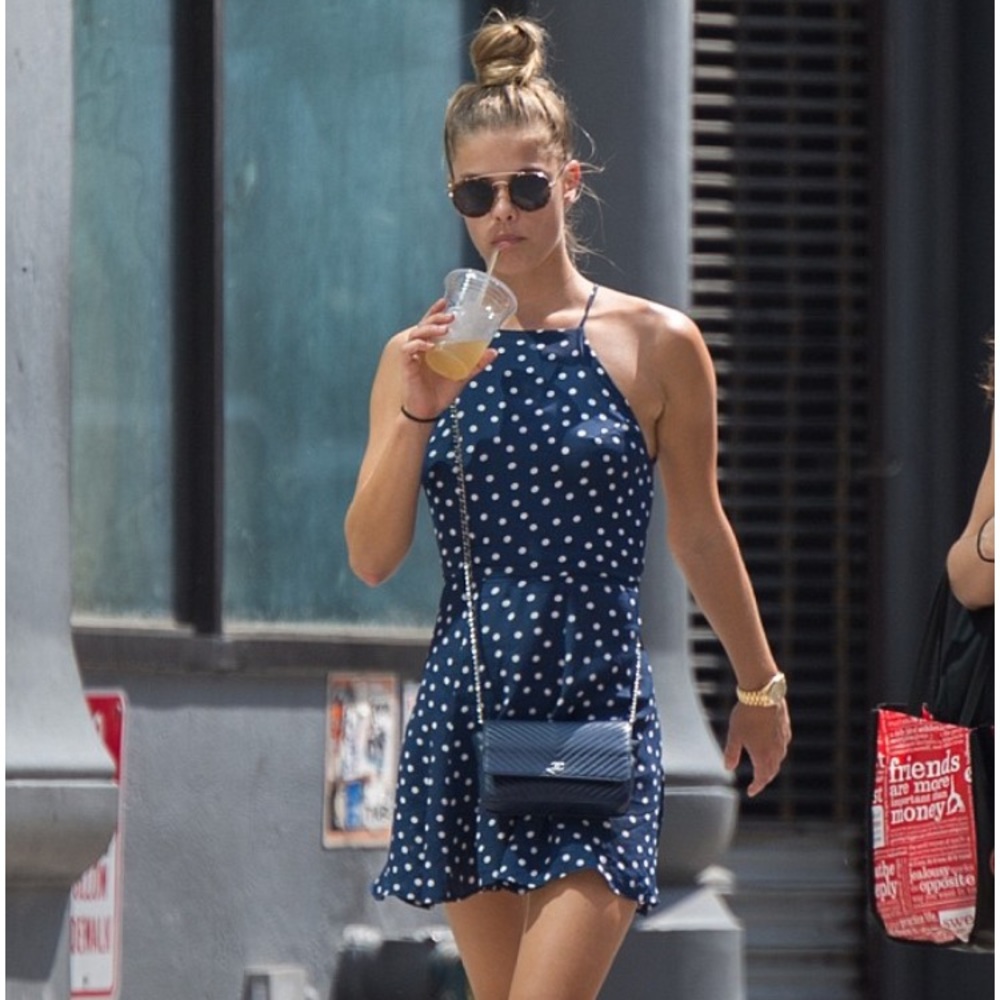 Reformation Mini Backless Blue Polka Dot Dove Dress S